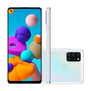 Smartphone Samsung Galaxy A21s, 64GB, Dual Chip, Android 10.0, Octa Core 2.0GHz, Câmera Traseira Quádrupla, Bateria 5000mAh | Branco DF - 242865 Smartphone Samsung Galaxy A21s, 64GB, Dual Chip, Android 10.0, Octa Core 2.0GHz, Câmera Traseira Quádrupla, Bateria 5000mAh | Branco DF - 242865