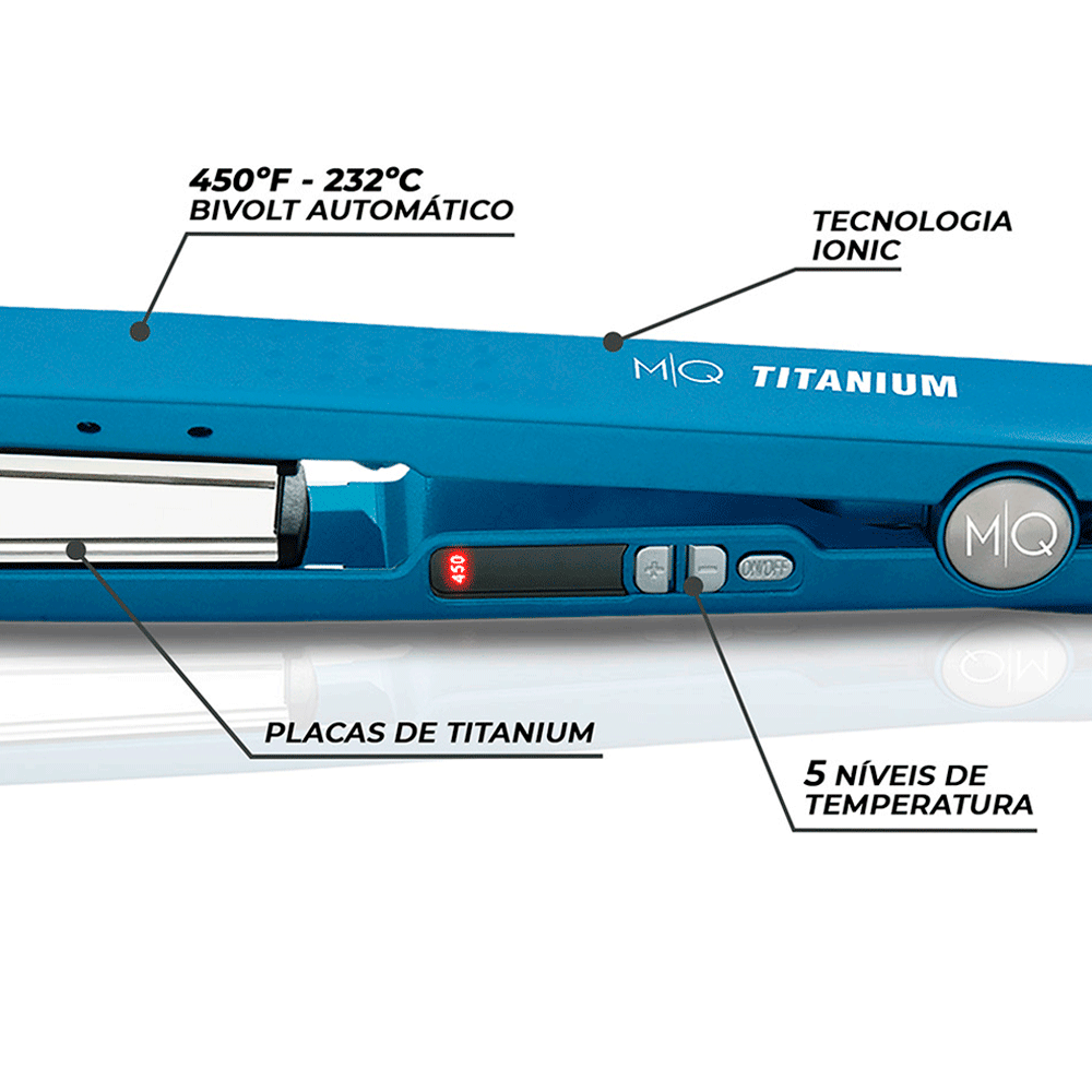 Chapinha / Prancha de Cabelo MQ Titanium Bivolt Azul / Silver