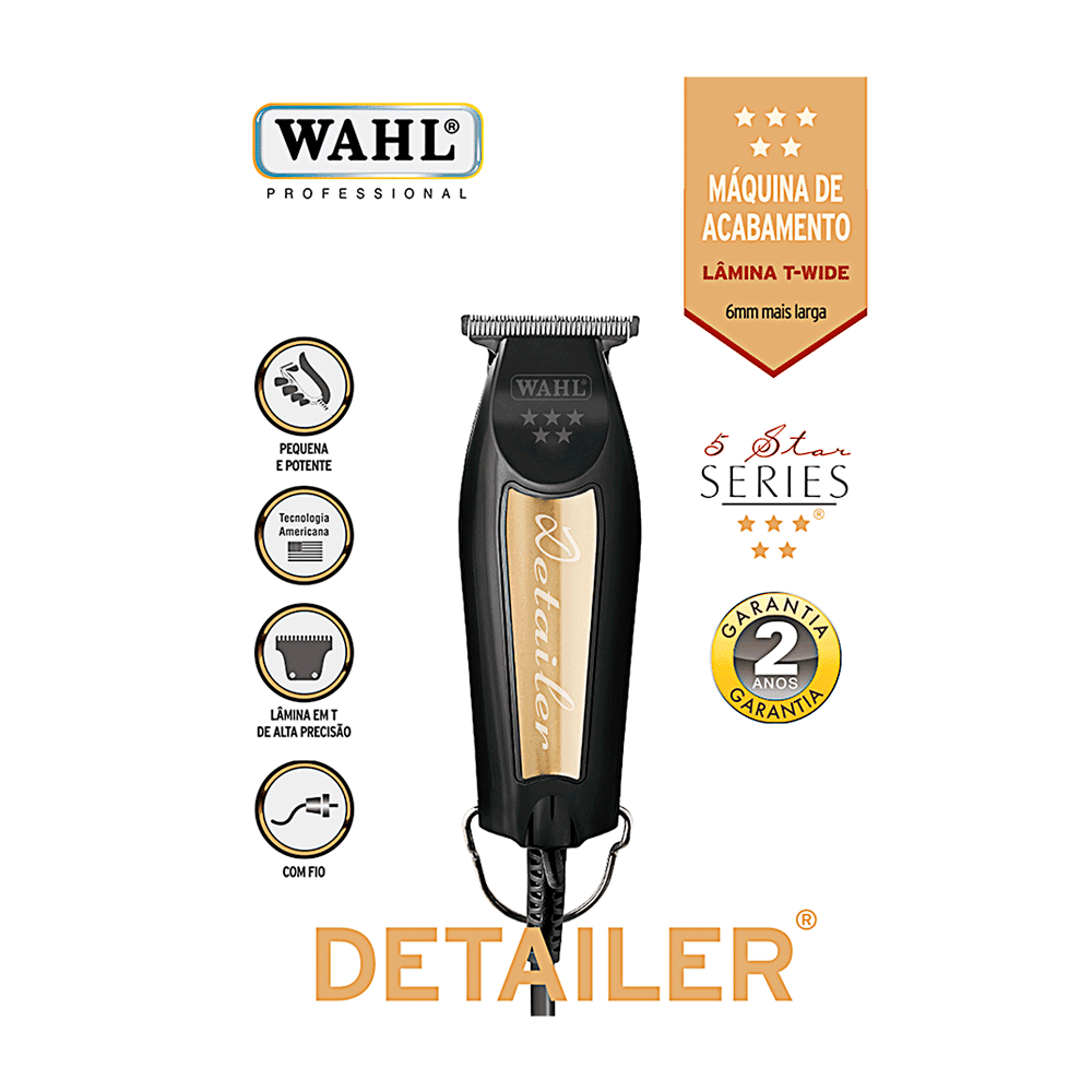 Máquina de Acabamento Wahl Detailer Preto / Dourado | Bivolt