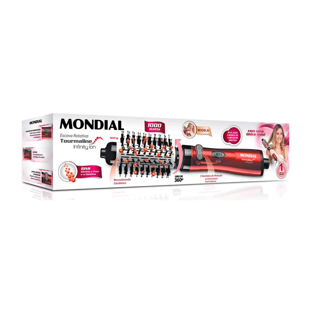Escova Rotativa Mondial ER-03 Tourmaline Infinity Íon 127V