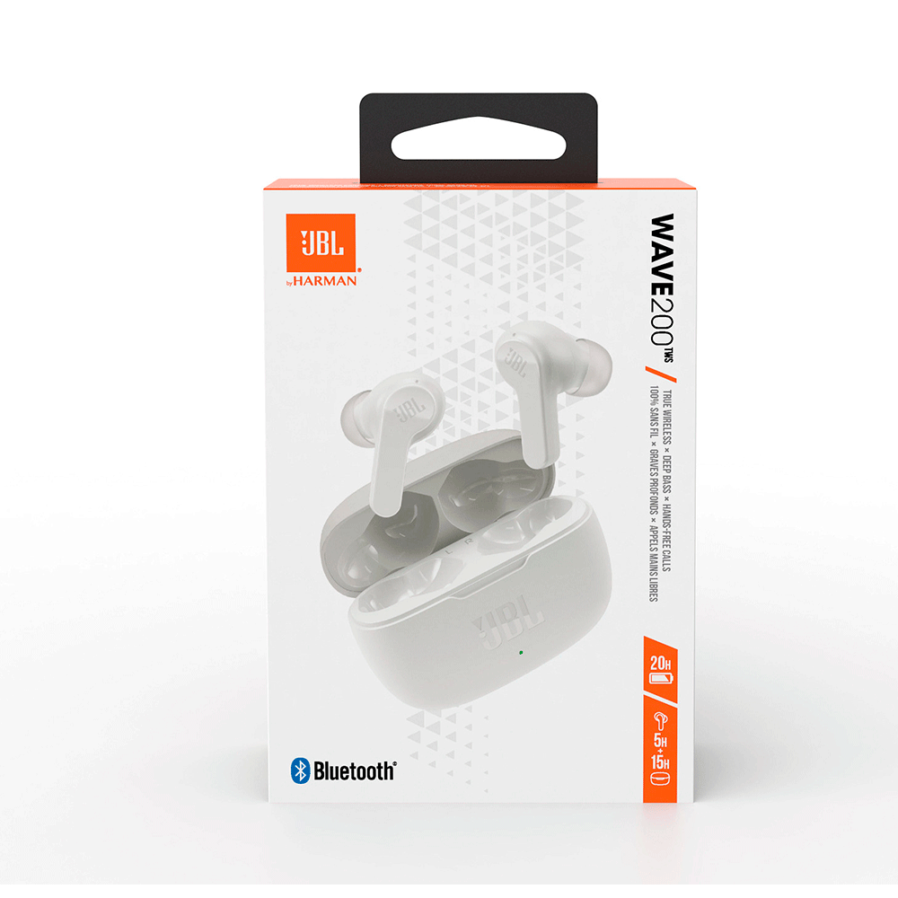 Fones de Ouvido Bluetooth JBL Wave200 TWS Branco - Fujioka
