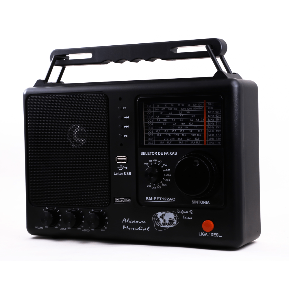 Rádio Portáil Motobras RM-PFT 122/AC, AM/FM, USB, Supota MP3 e