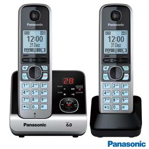 Telefone Sem Fio Panasonic KX-TG6722 Com Ramal, Operação de Falta de Energia, Eco Mode, Bloqueador de Chamadas | Preto / Cinza DF - 190155