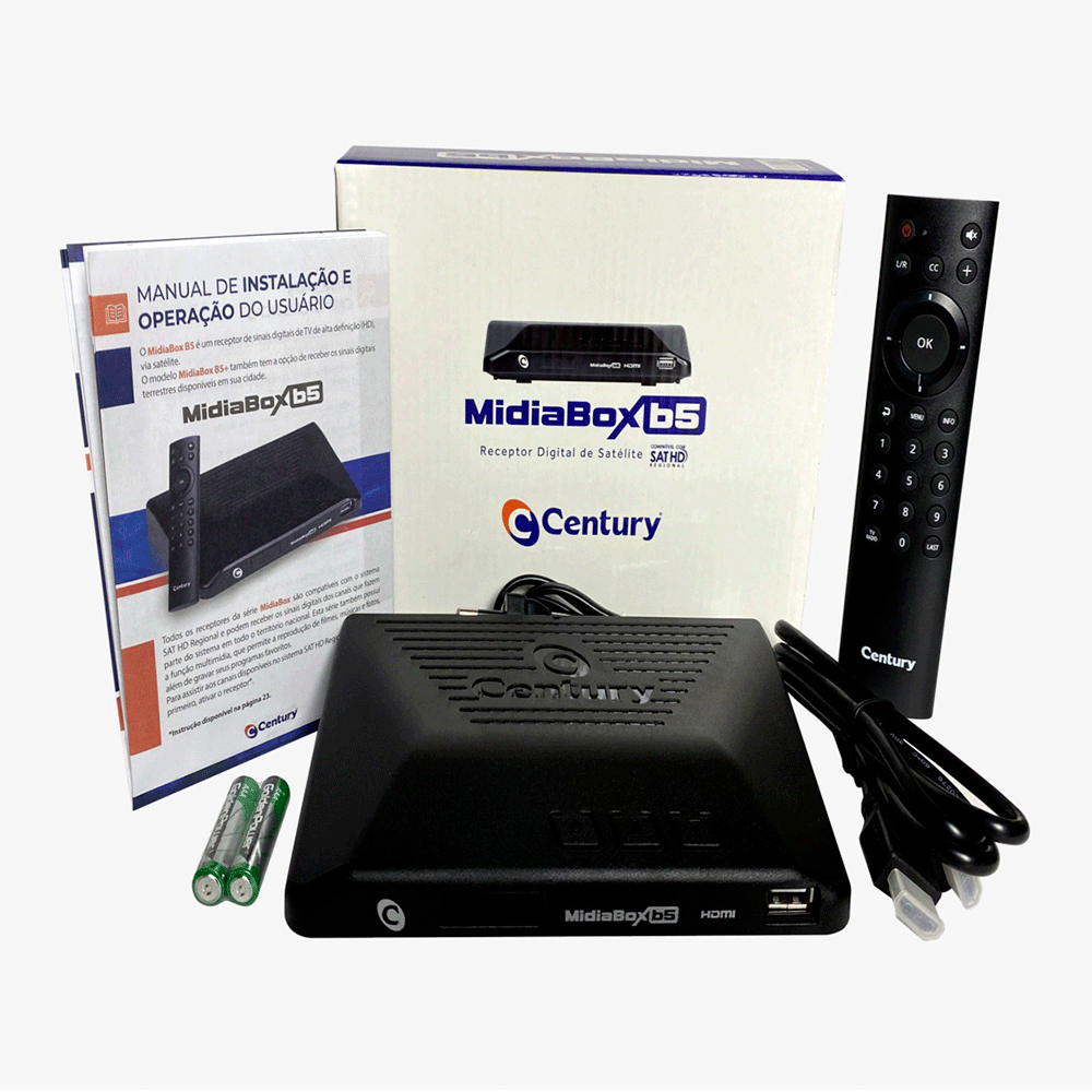 Receptor Digital Century MidiaBox B5 HDTV Bivolt Preto Artigo