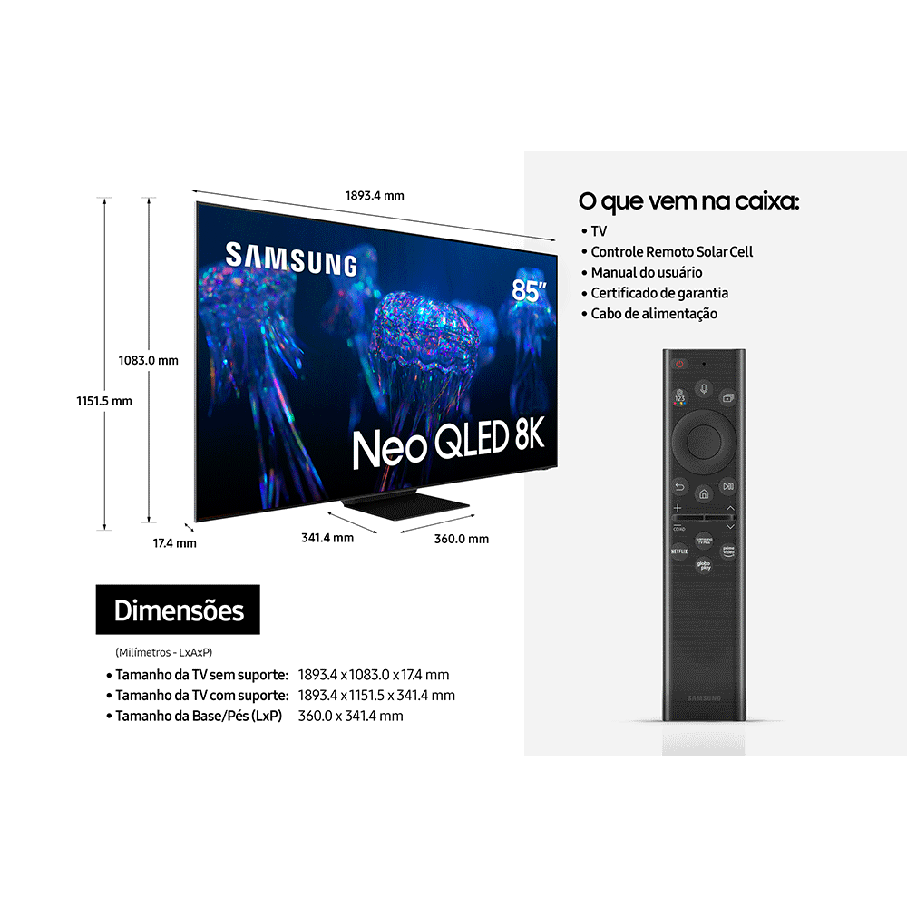 Samsung Smart TV 85 Neo QLED 8K, Mini Led, Painel 120hz, Processador ...