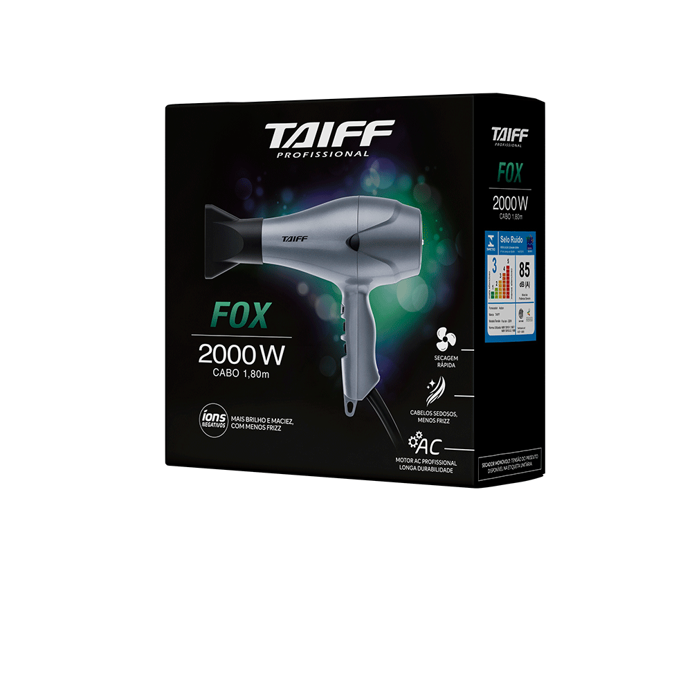 Secador de Cabelo Profissional Taiff Fox Íon Prata 2.000W 220V