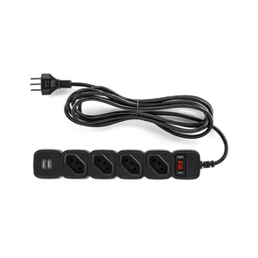 Protetor Eletrônico Intelbras 4 Tomadas, 2 USB, 1 EPE 204 USB BR + Preto | Bivolt GO - 268054