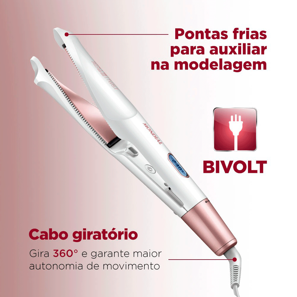 Chapinha / Prancha Alisadora Mondial Twist P-51, Rose Gold