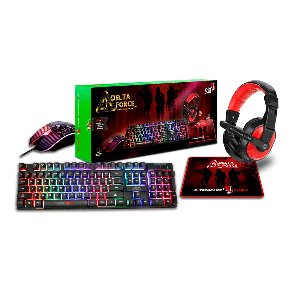 Combo Gamer ELG Delta Force 4 em 1 Teclado + Mouse + Headset