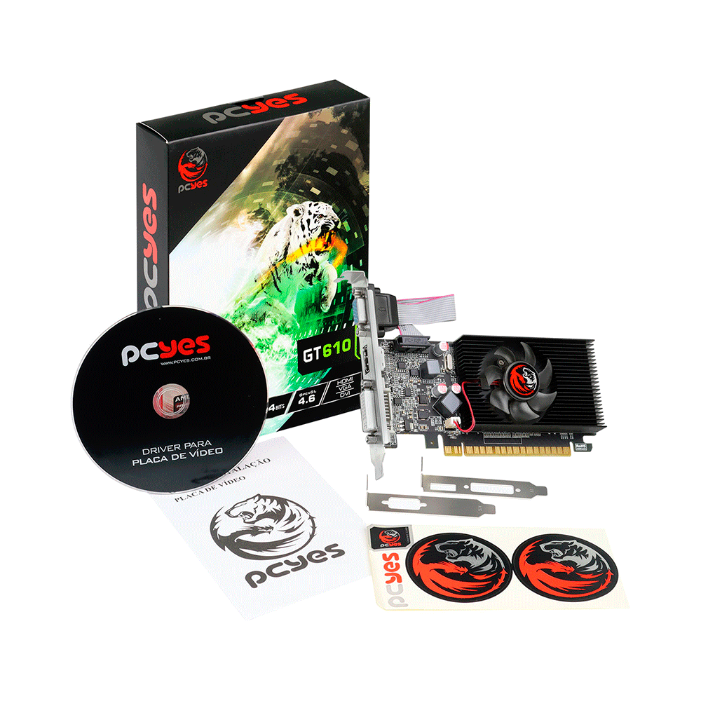 Placa de Vídeo PCYES Nvidia Geforce GT610, 2GB, DDR3, 64 Bits
