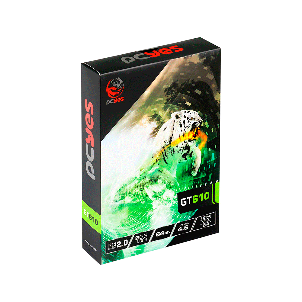 Placa de Vídeo PCYES Nvidia Geforce GT610, 2GB, DDR3, 64 Bits