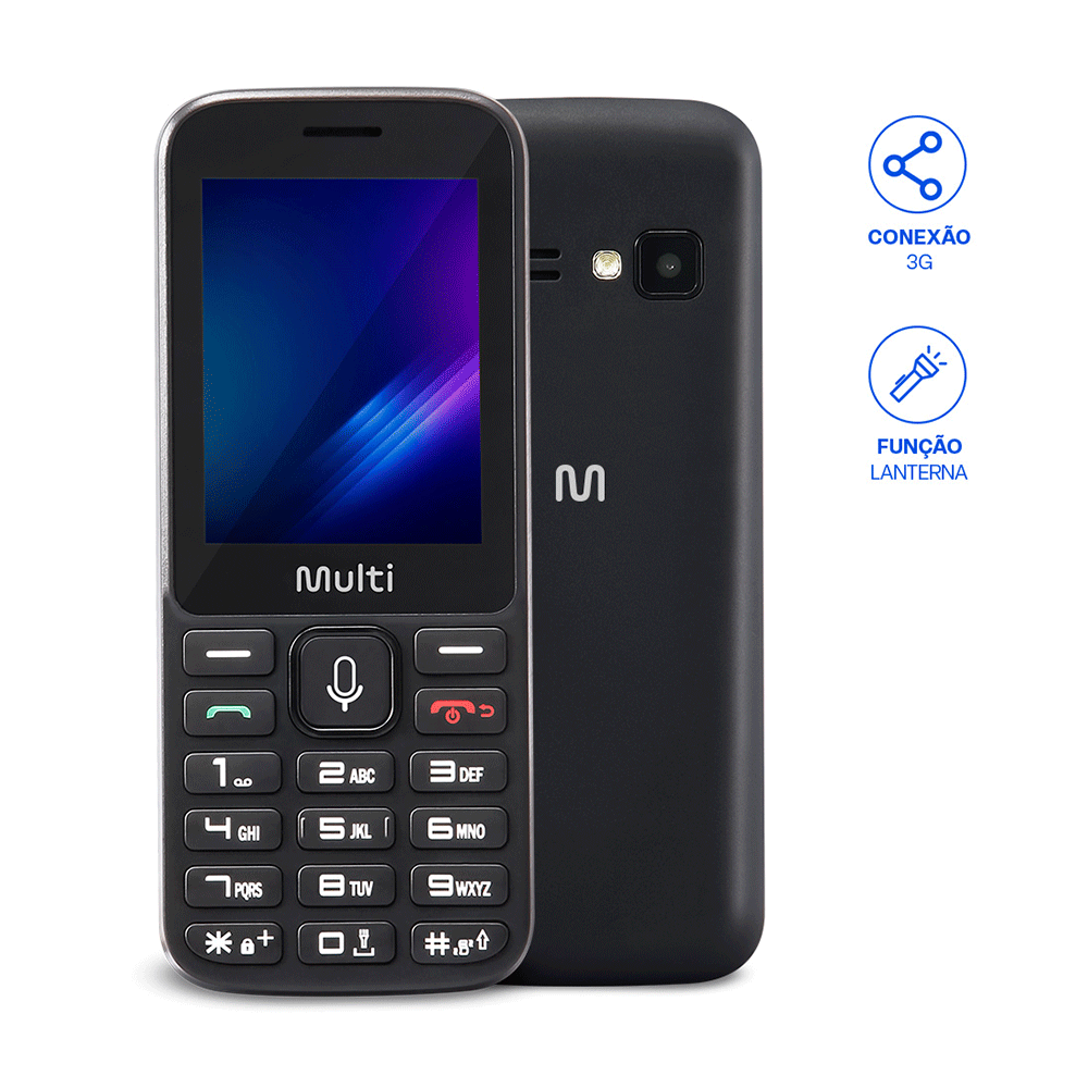 Celular Multilaser ZAPP II 2,4 Pol, Conexão 3G, 512MB, 4GB, KaiOS