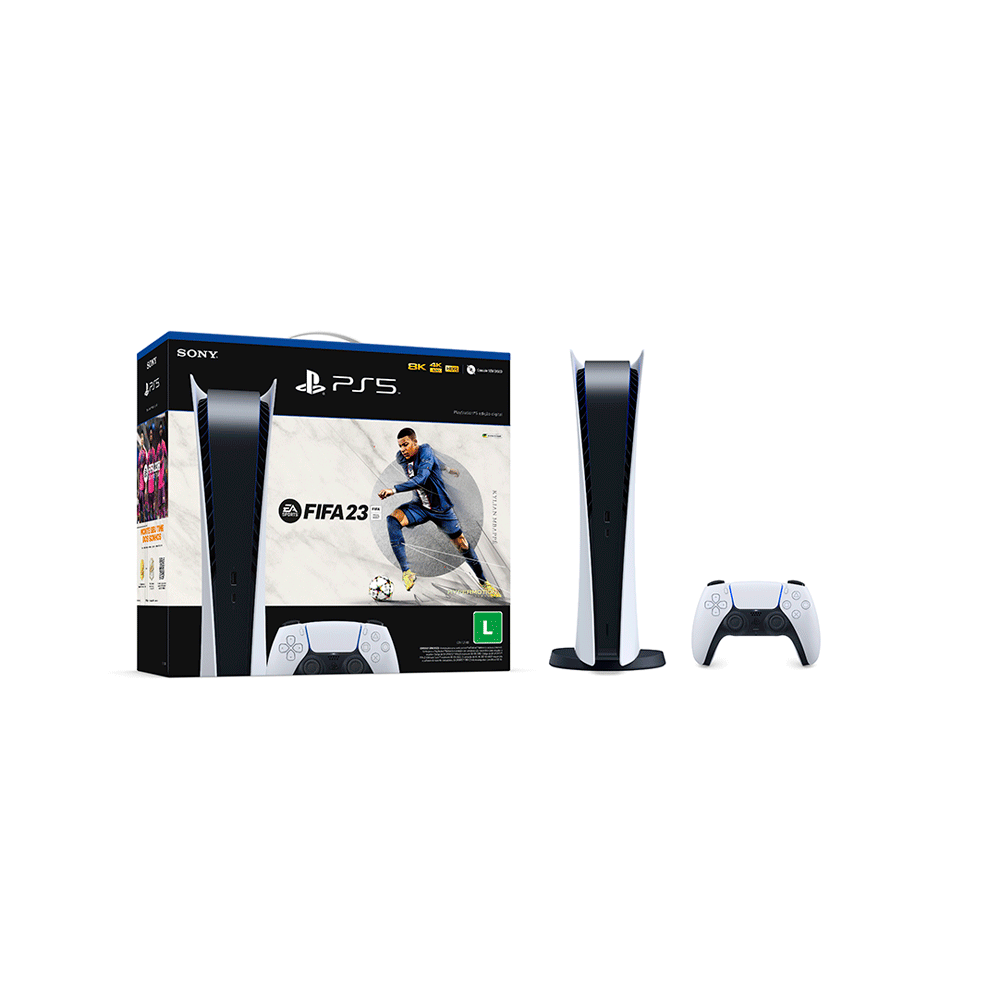 Promoção de Sony PlayStation 5 Digital 825GB FIFA 23 Bundle cor branco e  preto