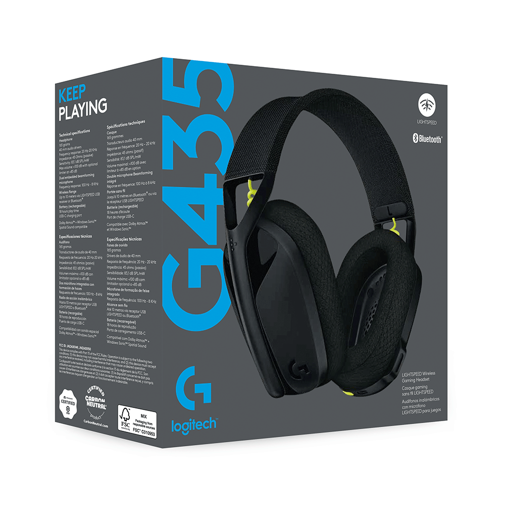 Headset Gamer Sem Fio Logitech G435 | Preto - Fujioka Distribuidor