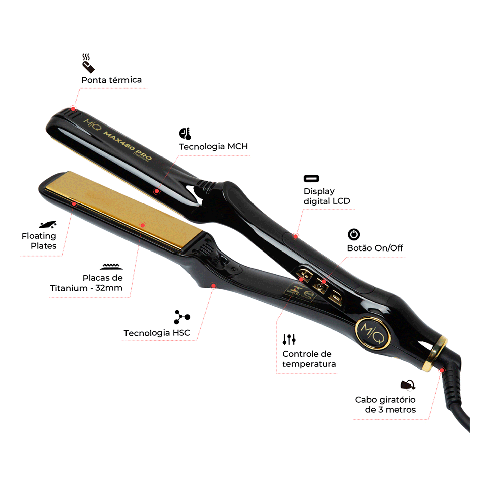 Prancha MQ Max 480 PRO Bivolt | Black Artigo: 691506 - Fujioka