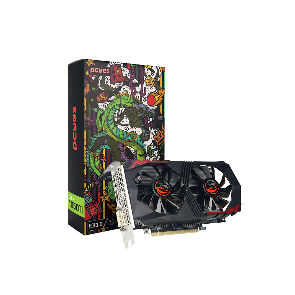 Placa de Vídeo Pcyes Nvidea GeForce GTX 1050 TI, 4GB GDDR5, 128Bits, Dual-Fan, Graffiti Series - PVGTX1050TI4GBR5128