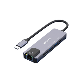 Adaptador Hrebos USB-C 5 Em 1a, 2 Portas USB 3.0 + Tipo C + Ethernet + HDMI 4K - HS-173 | Blue Metal/Preto DF - 283169
