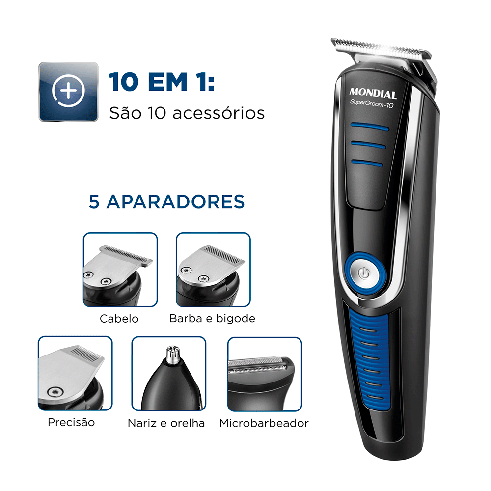 Aparador de Pelos Mondial BG-03 Super Groom 10 em 1 | Bivolt