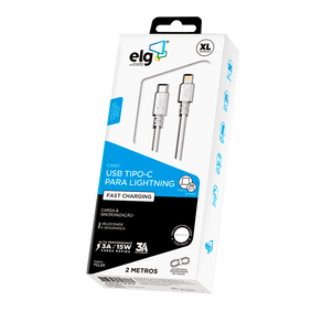 Cabo ELG USB Tipo C para Lightning 3A 15W - Carga rápida - 2 Metros | Branco DF - 278771 Cabo ELG USB Tipo C para Lightning 3A 15W - Carga rápida - 2 Metros | Branco DF - 278771