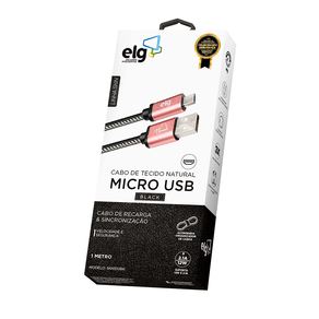 Cabo ELG Micro USB 1 Metro em Tecido Natural Costurado para Recarga e Sincronização SKN510BK DF - 278418