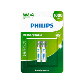 Pilha Recarregável Philips AAA, 1000 mAh - R03B2RTU10 | 2 Unidades DF - 26482