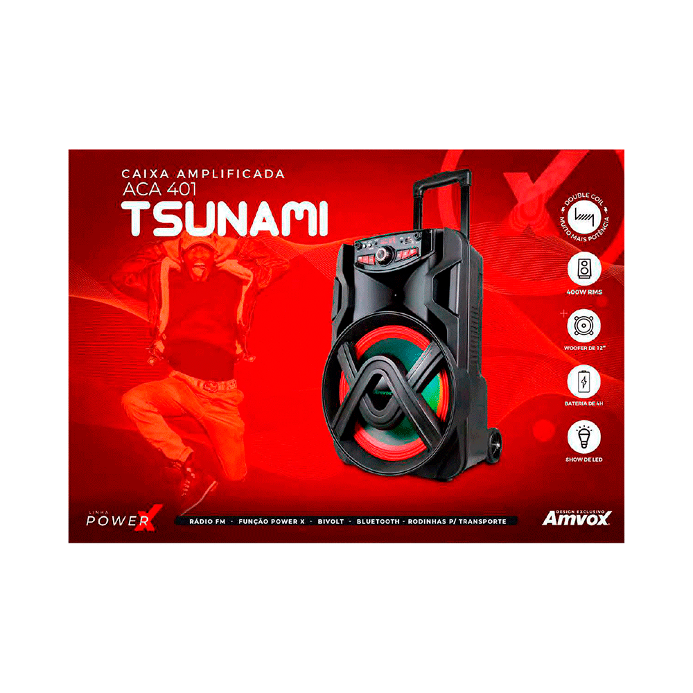 amuamu　 Caixa Amplificadora Amvox, ACA 401 Tsunami, Bluetooth, Bateria