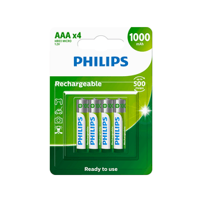 Pilha Recarregável Philips AAA, 1000 mAh - R03B4RTU10/59 | 4 Unidades DF - 26503