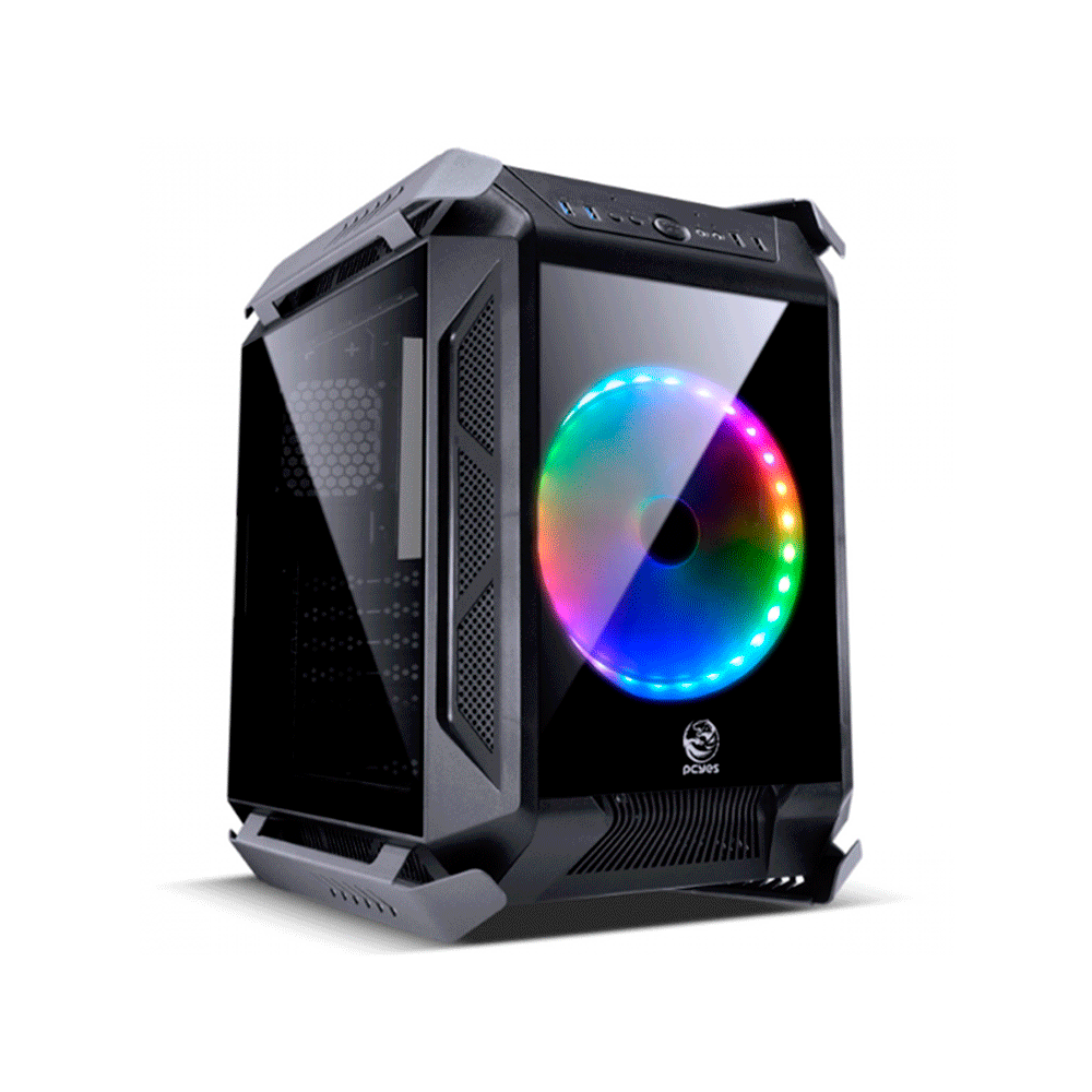 wccfセット Gabinete PCYES Cubo Alpha Com Fans 200mm, LED RGB Frontal, Topo
