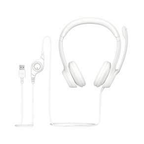 Headset com fio USB Logitech H390 com Almofadas, Controles de Áudio Integrado e Microfone com Redução de Ruído | Branco DF - 582642