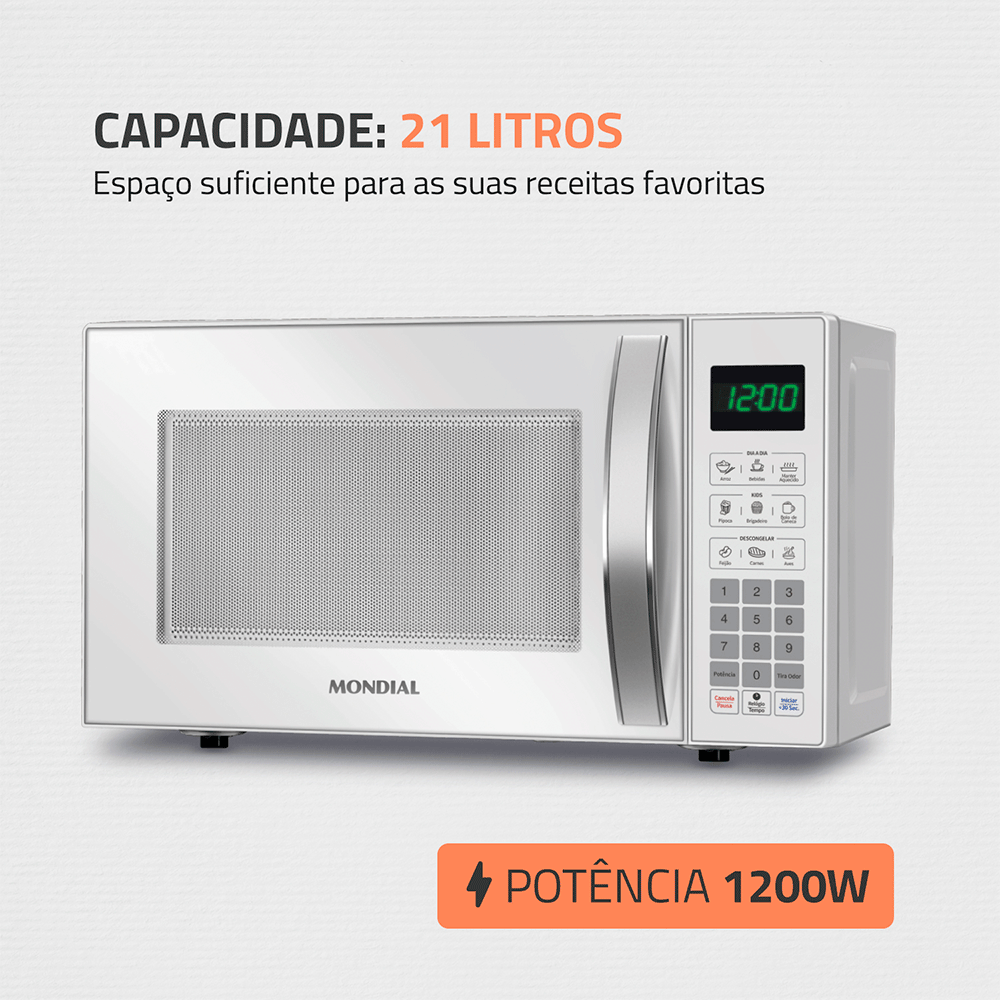 Micro-Ondas Mondial 21L, 1.200W - MO-01-21-W, Branco | 127V Artigo