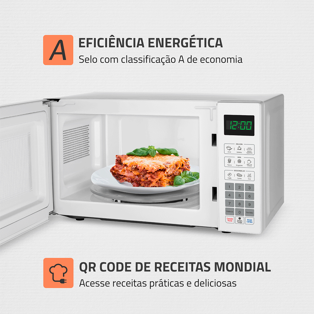Micro-Ondas Mondial 21L, 1.200W - MO-01-21-W, Branco | 127V Artigo