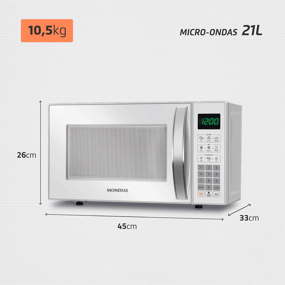Micro-Ondas Mondial 21L, 1.200W - MO-01-21-W, Branco | 127V Artigo