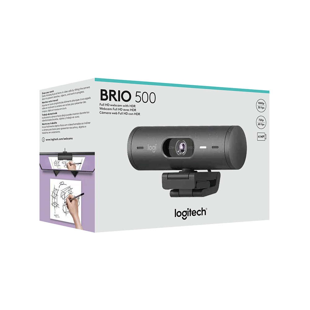 Webcam Logitech Brio 500 Full HD, 1080p, 60 FPS, USB-C, Microfone