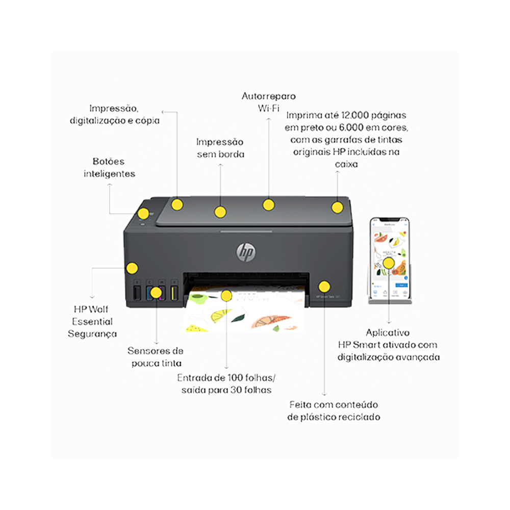 Impressora Multifuncional HP Smart Tank 581, USB, Wi-fi, Bluetooth