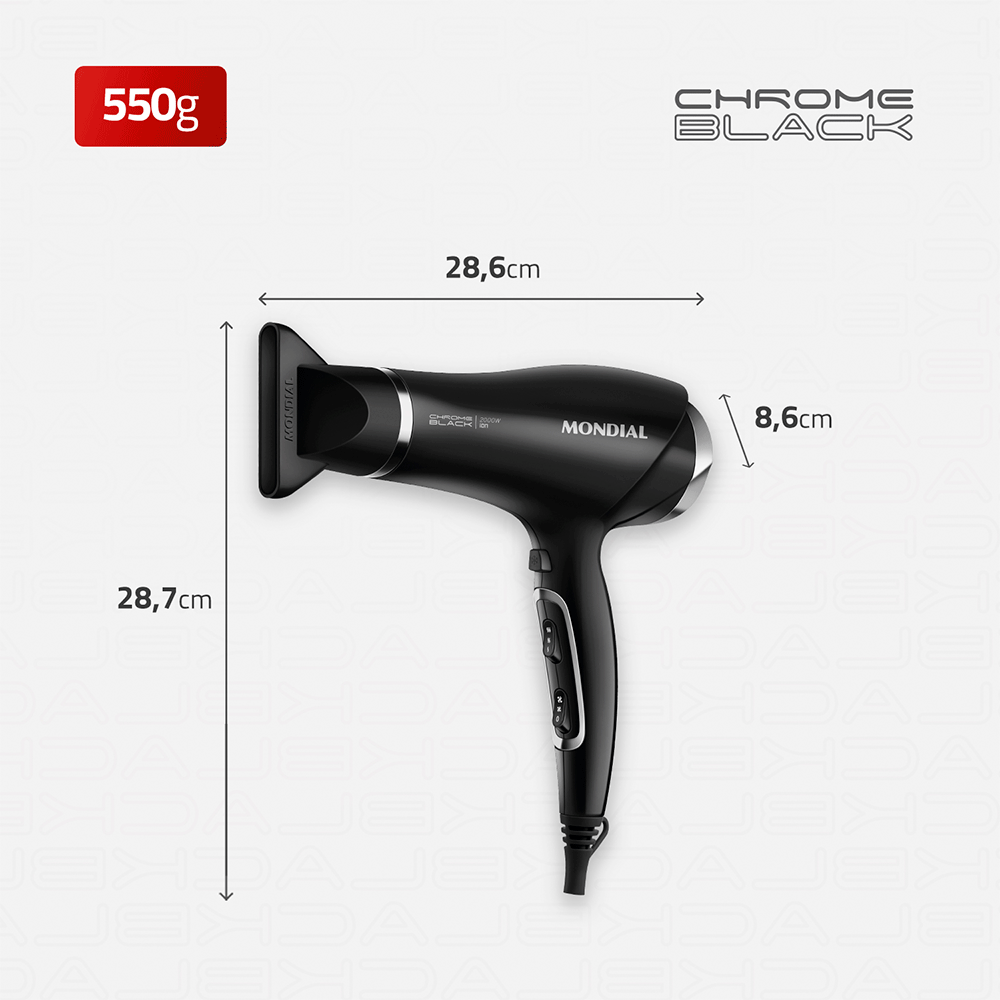 Secador de Cabelos Mondial Chrome Black 2.000W - SCN-04, Preto