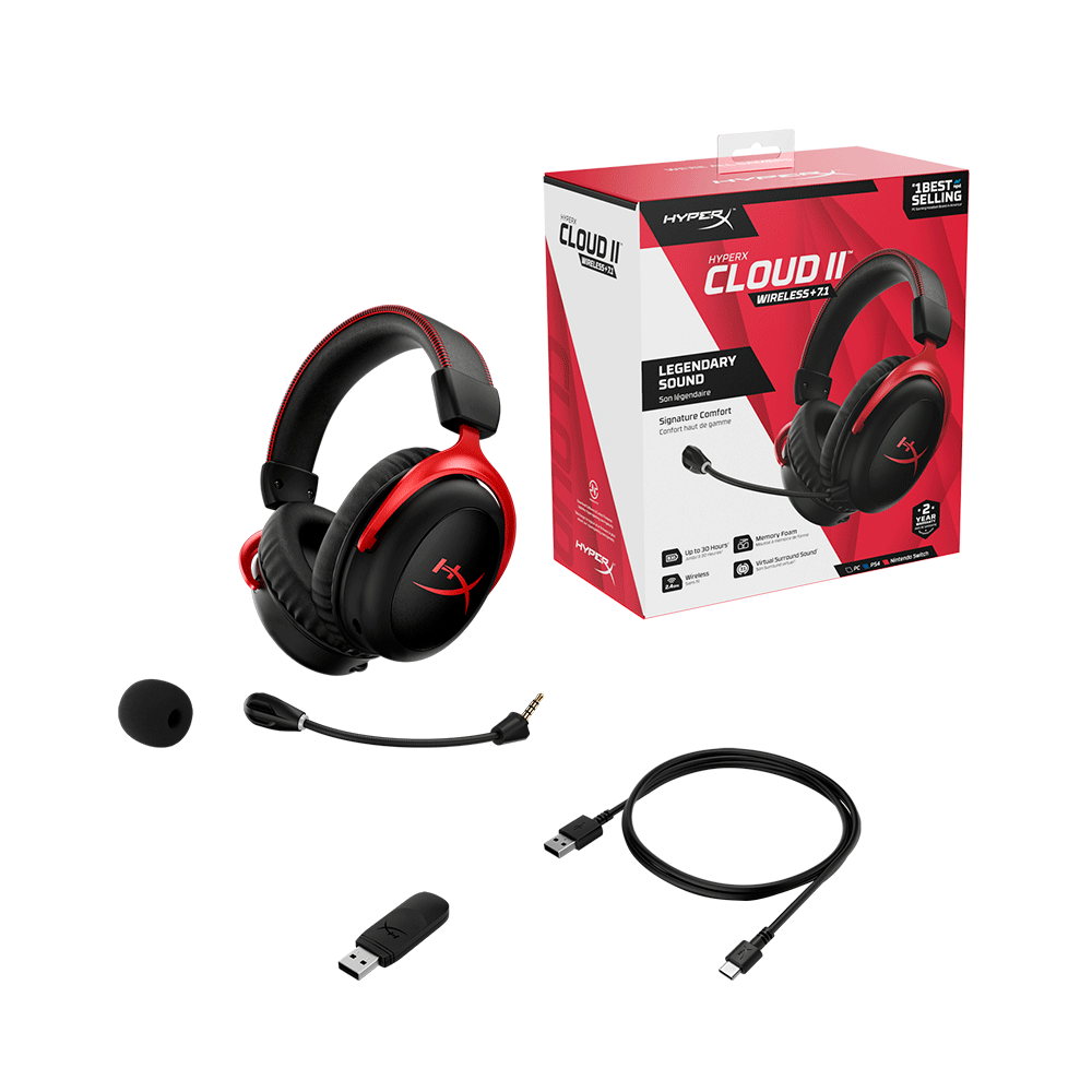 Headset Gamer HyperX Cloud II Sem Fio Som Surround 7.1 Drivers 53mm 4P5K4AA Preto Vermelho Artigo 582676 Fujioka Distribuidor