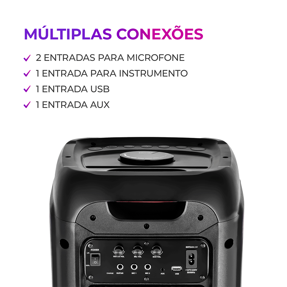 Caixa de Som Amplificada Aiwa Party Box, 200W de Potência