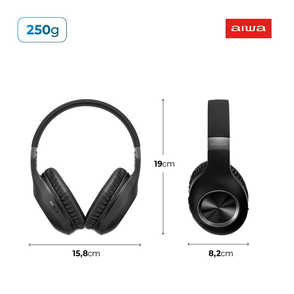 Fone de Ouvido AIWA Bluetooth, Cancelamento de ruído, Dobrável