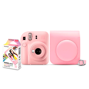 Kit Câmera Instax Mini 12 com pack 10 fotos Macaron e Bolsa Rosa GO - 227232