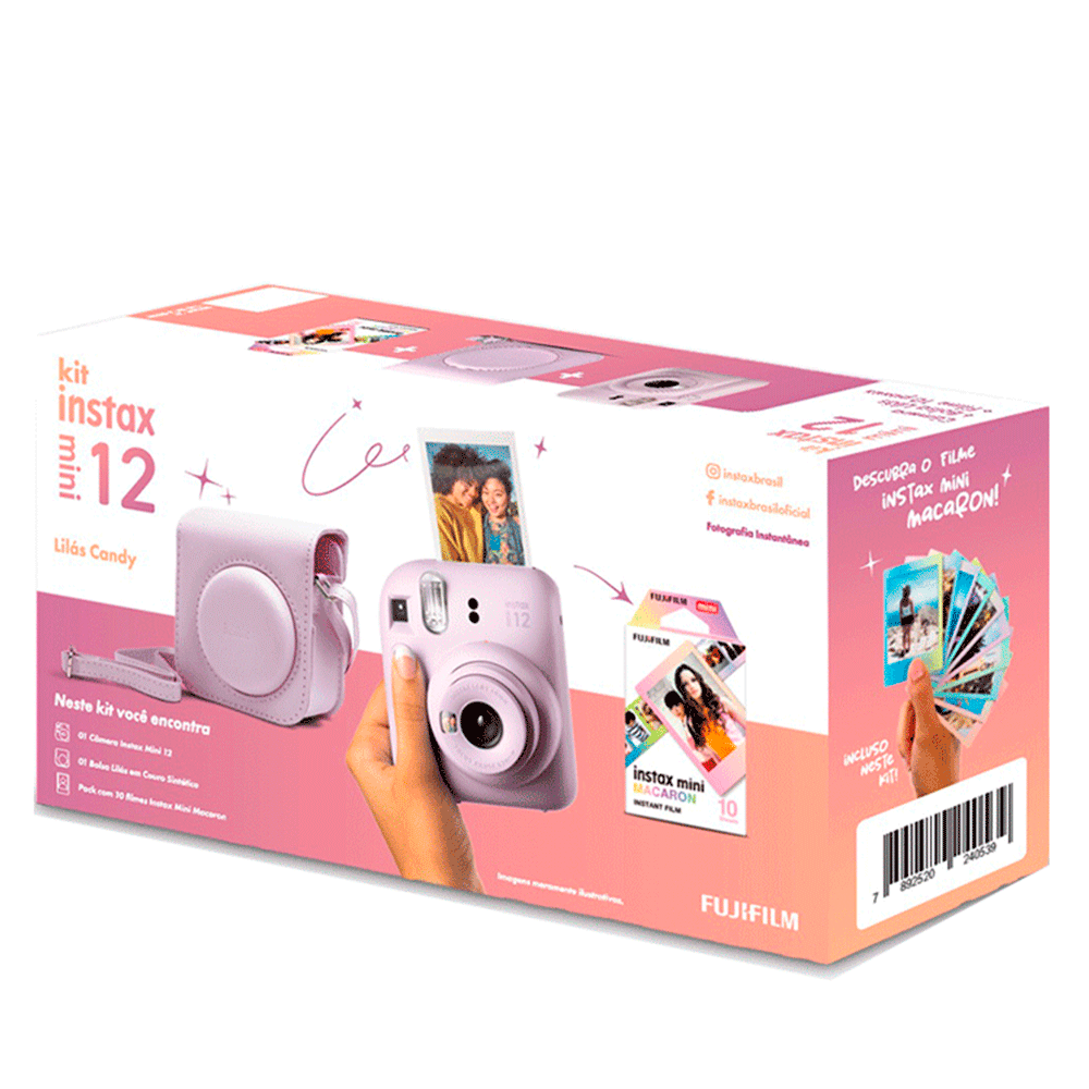 U's instax mini カメラセット Kit Câmera Instax Mini 12 com pack 10 fotos Spray Art e Bolsa Rosa