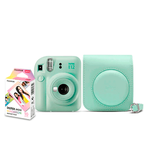 Kit Câmera Instax Mini 12 com pack 10 fotos Macaron e Bolsa | Verde GO - 227236