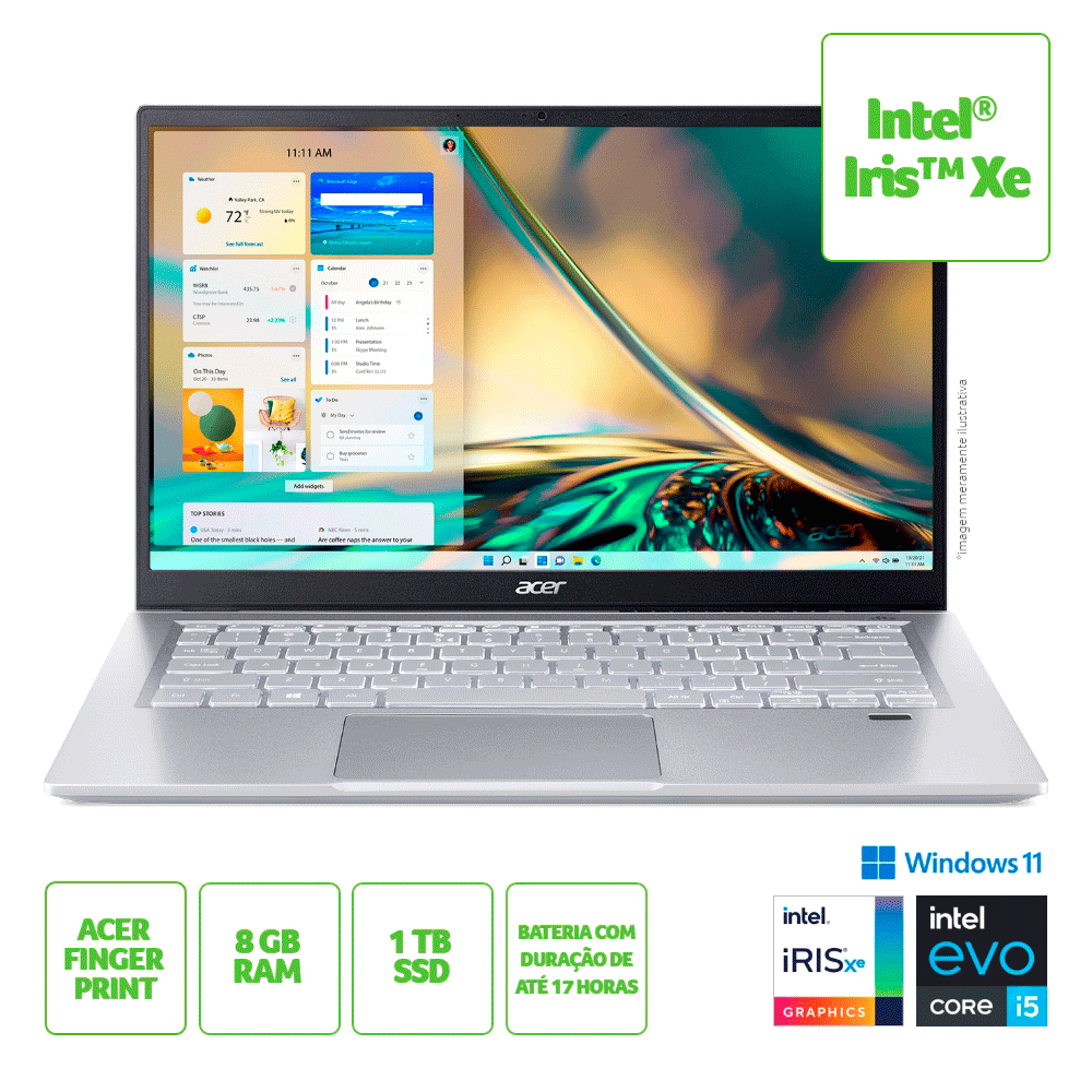Notebook Acer Swift 3 SF314-511-561N, 14 Intel Core i5, 8GB, 1TB SSD,  Windows 11
