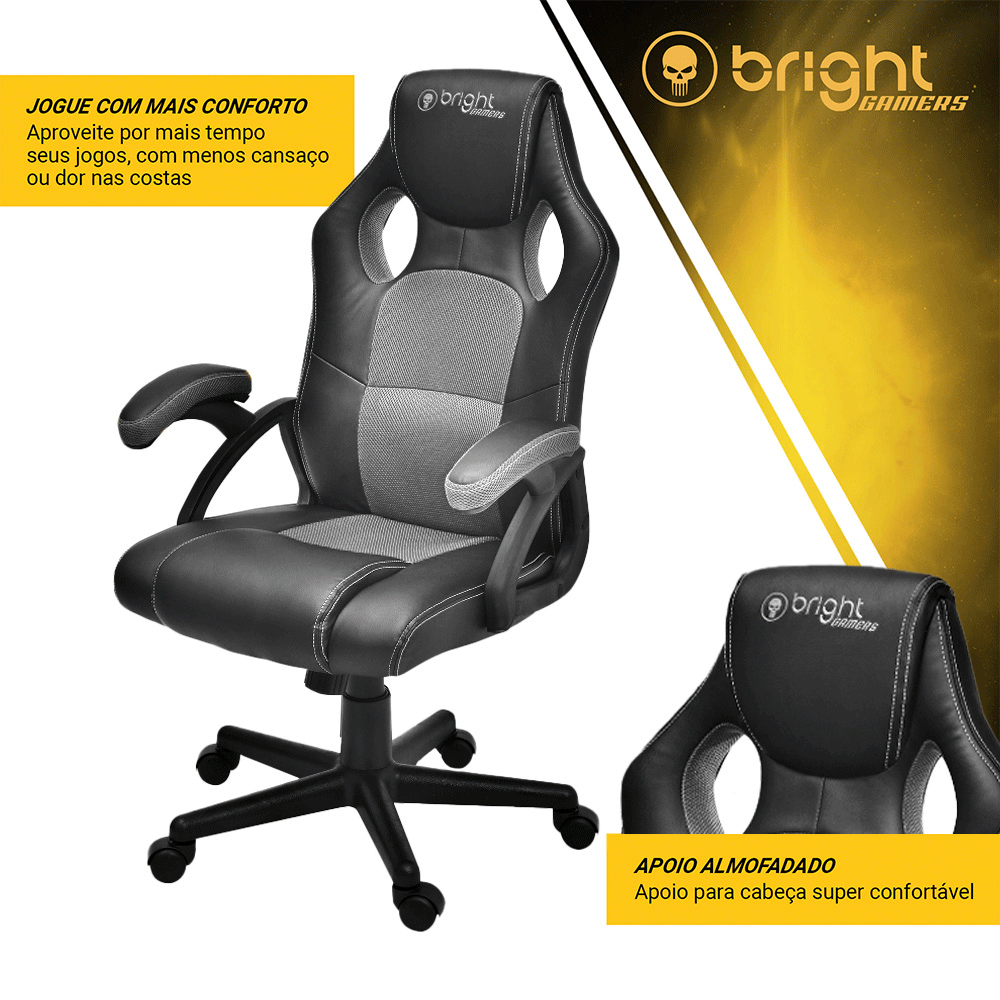 Cadeira Gamer Bright - CD105 | Preto/Cinza Artigo: 15061 - Fujioka