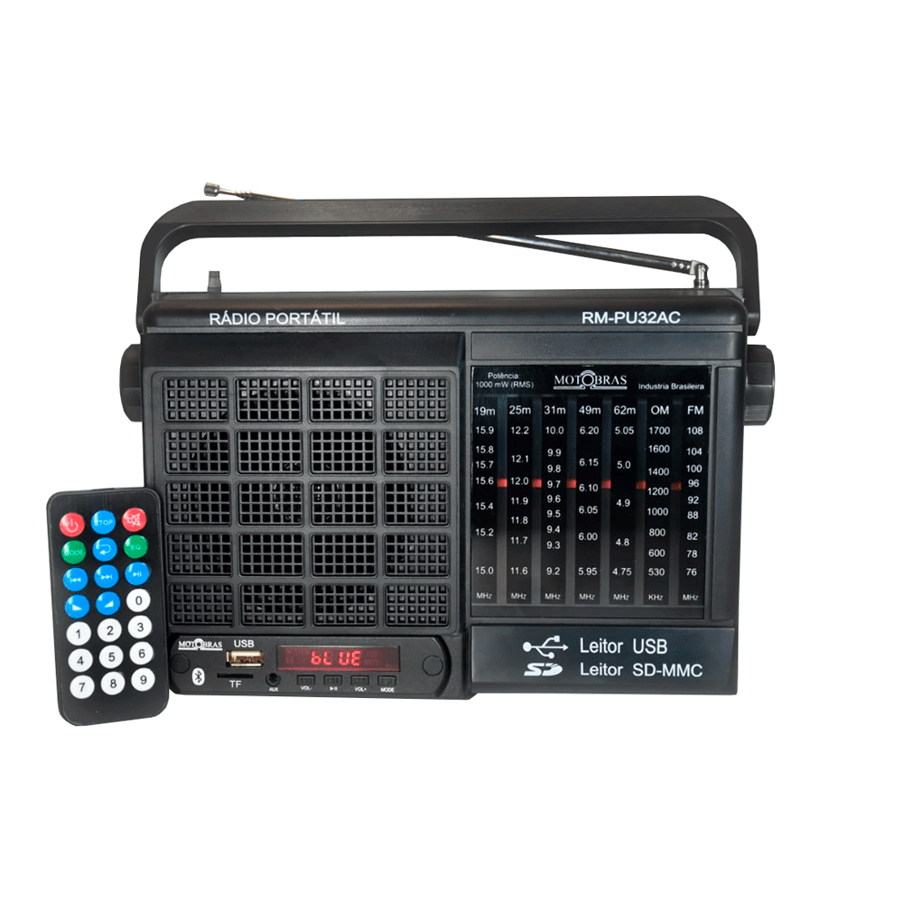 Rádio Portátil Motobras RM-PU32AC 7 Faixas, Bluetooth, AM/FM, USB