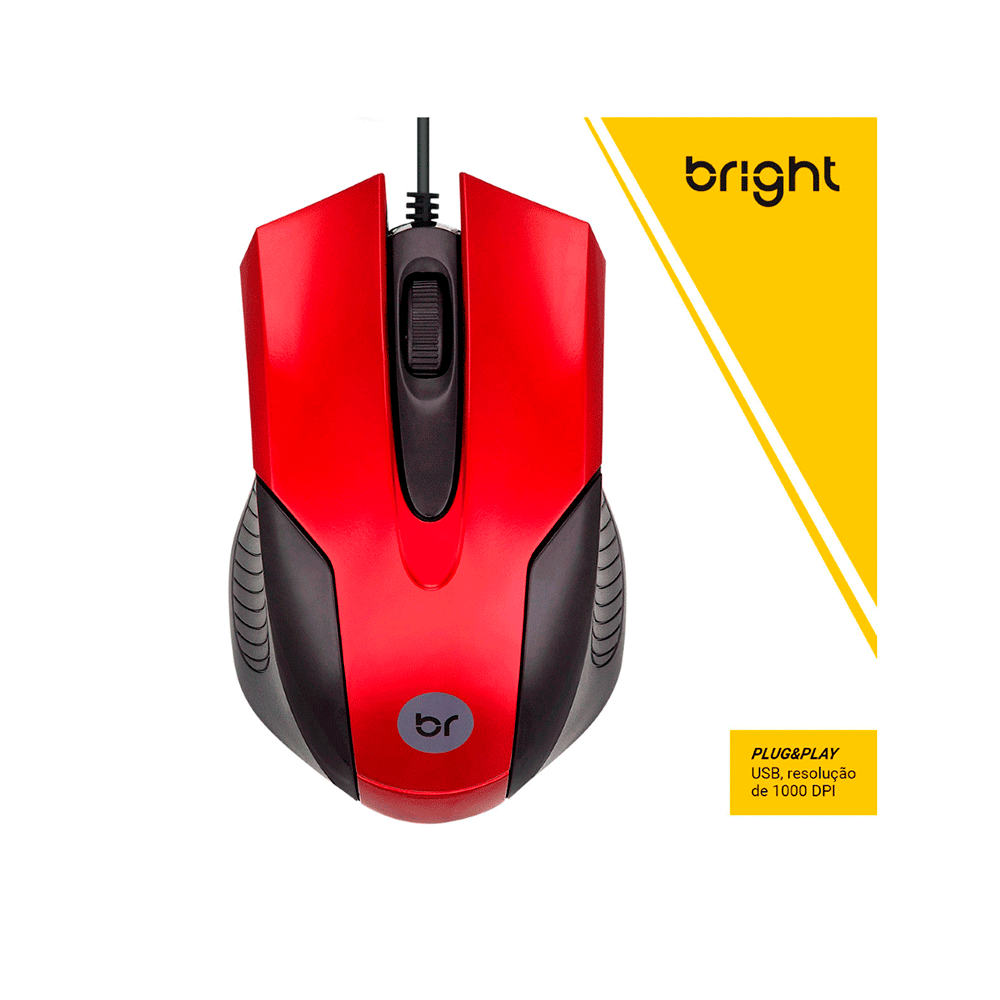 Mouse Bright USB, 1000Dpi - 02210 | Preto/Vermelho Artigo: 582539