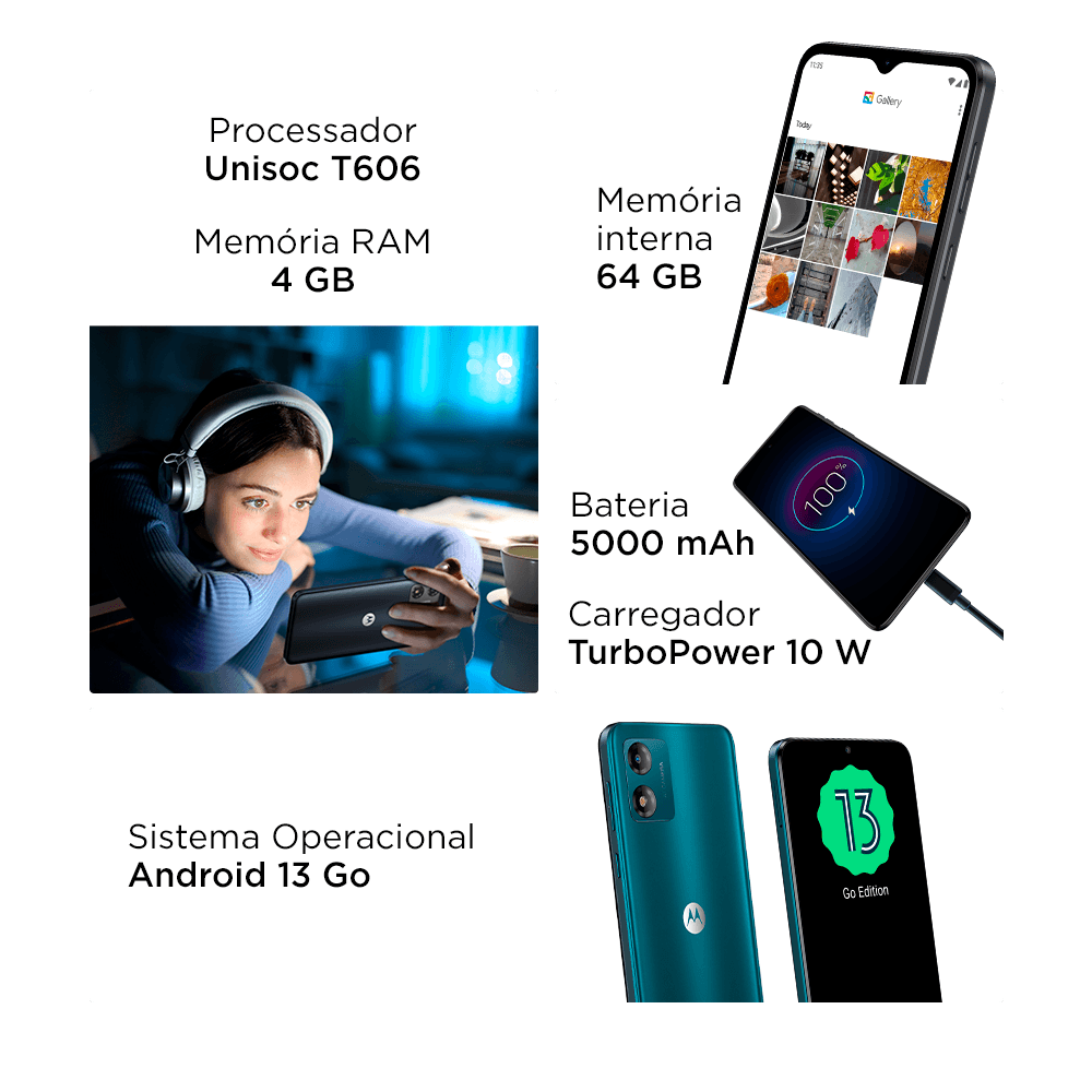Smartphone Motorola Moto E13 XT2345-1, 32GB, Android 13 Go | Verde