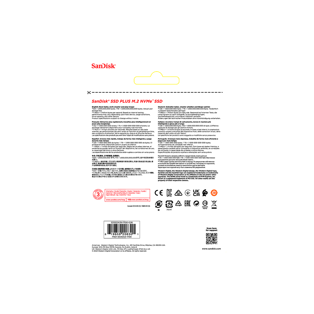 内蔵型SSD SanDisk SSD PLUS 1000GB Ssd Sandisk Plus 1tb 2,5 Leitura 530mb/s 1000gb Sata Iii