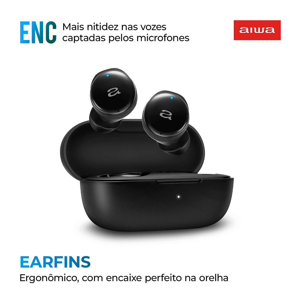 Fone de Ouvido AIWA Earbud, Bluetooth IPX5 - AWS-EB-02B | Preto