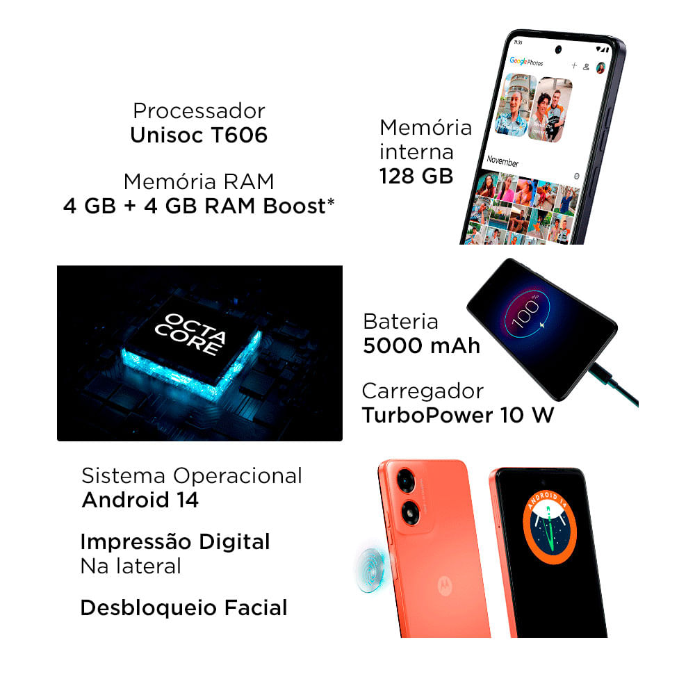 Smartphone Motorola Moto G04 XT2421-1, 4G, 128GB, 4GB, Android 14