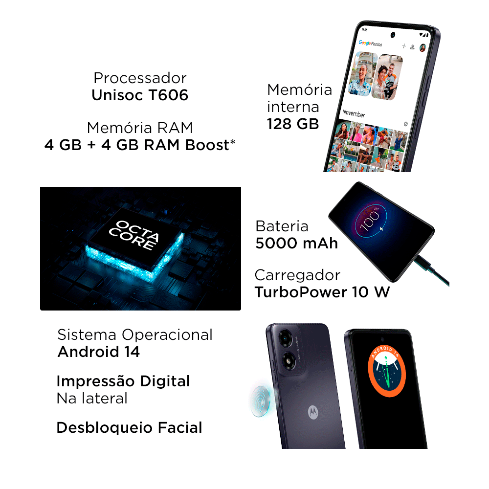 Smartphone Motorola Moto G04 XT2421-1, 4G, 128GB, 4GB, Android 14
